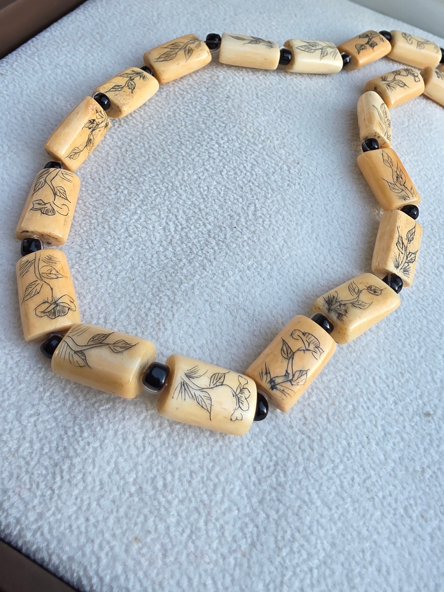 Rectangular Double Sided Flower and Leaves Bead Natural Bone 15mmx10mm (3 beads)