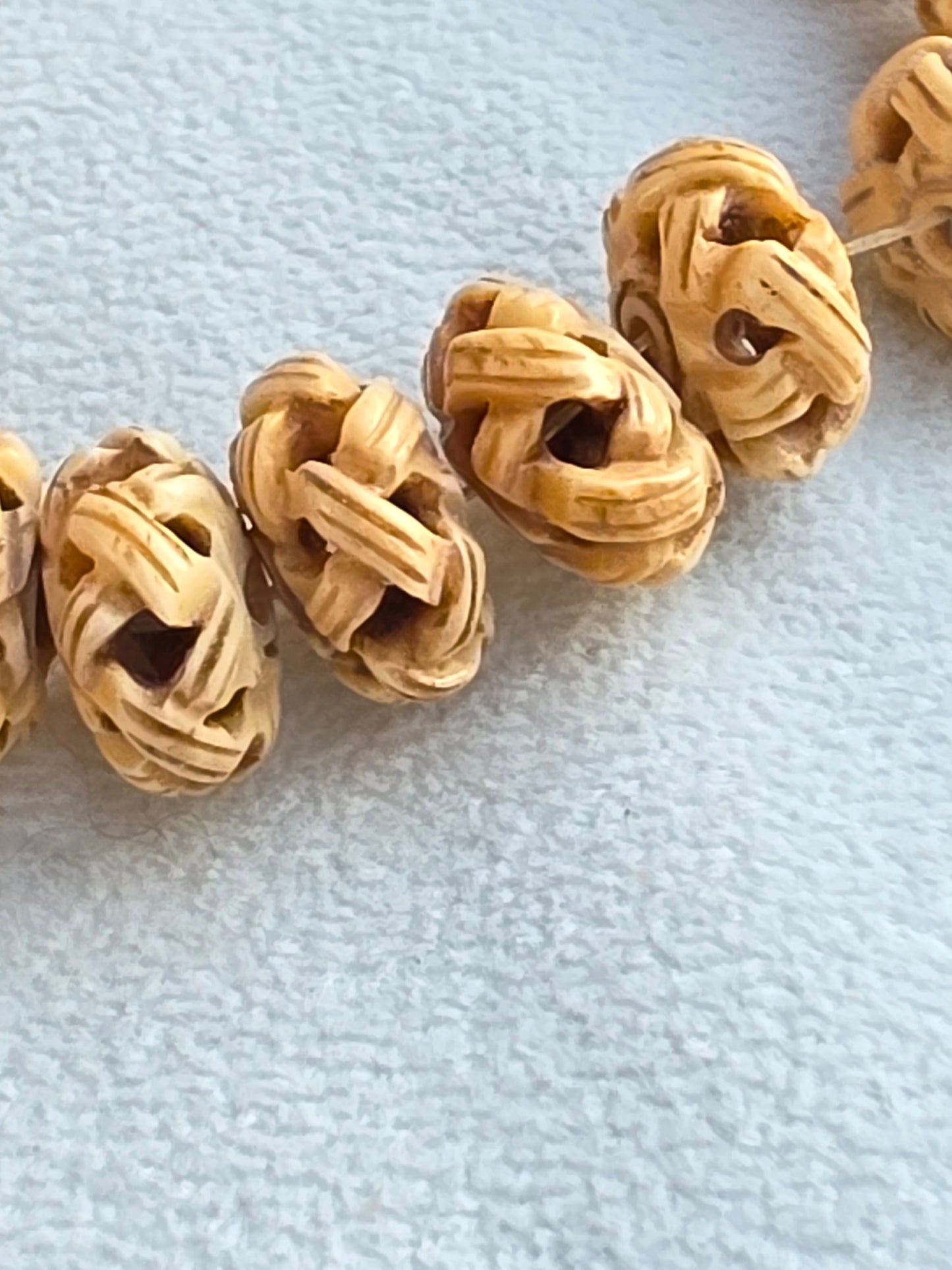 Rondelle Carved Lattice Basket Weave Natural Bone Beads (5 pack)
