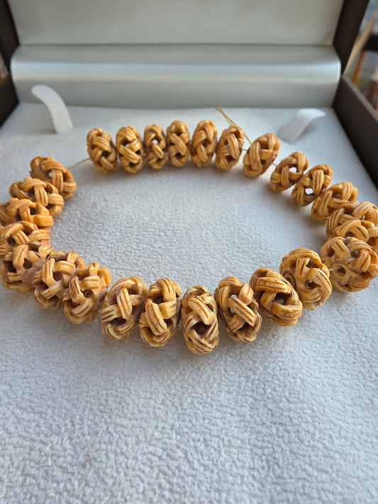 Rondelle Carved Lattice Basket Weave Natural Bone Beads (5 pack)