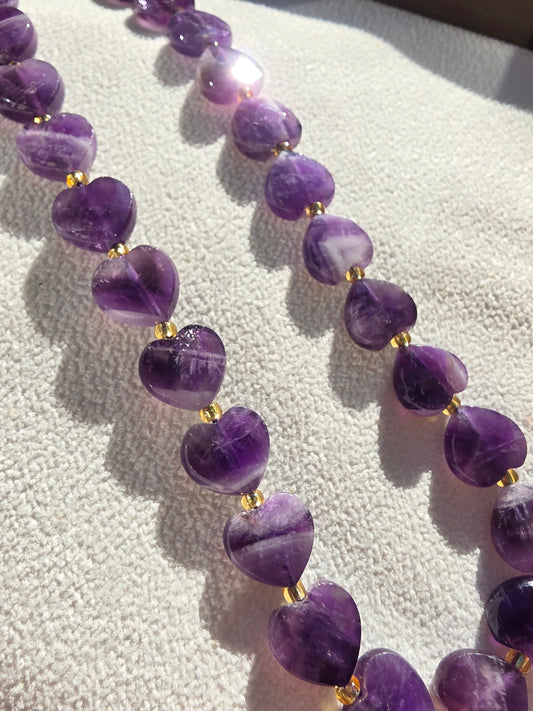 Amethyst Heart Beads Faceted 12mm- 3 beads