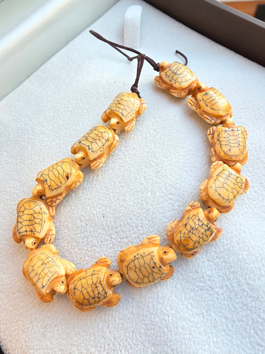 Turtle Carved Bone Bead - Small Natural Bone Focal Bead